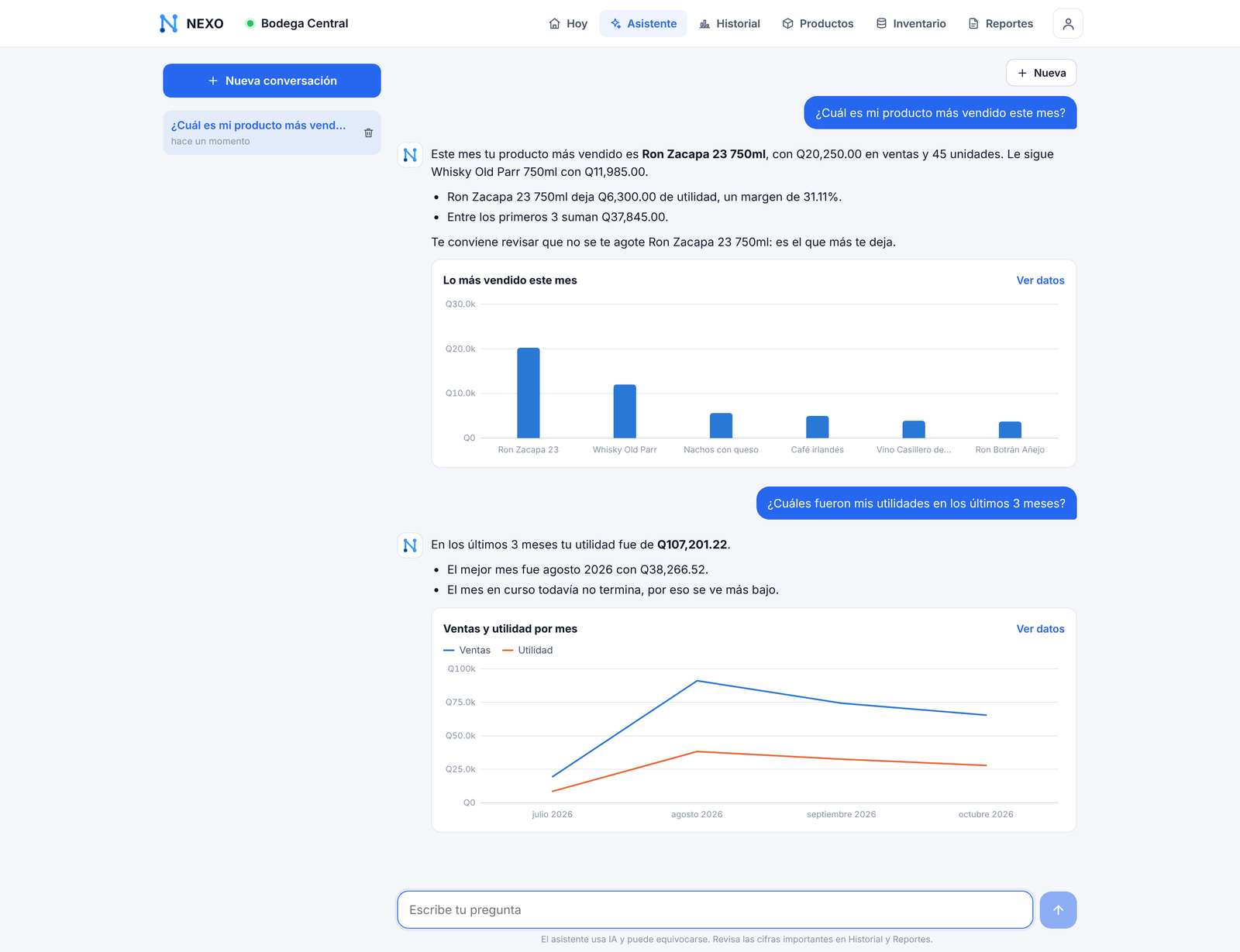 Asistente con inteligencia artificial de NEXO POS